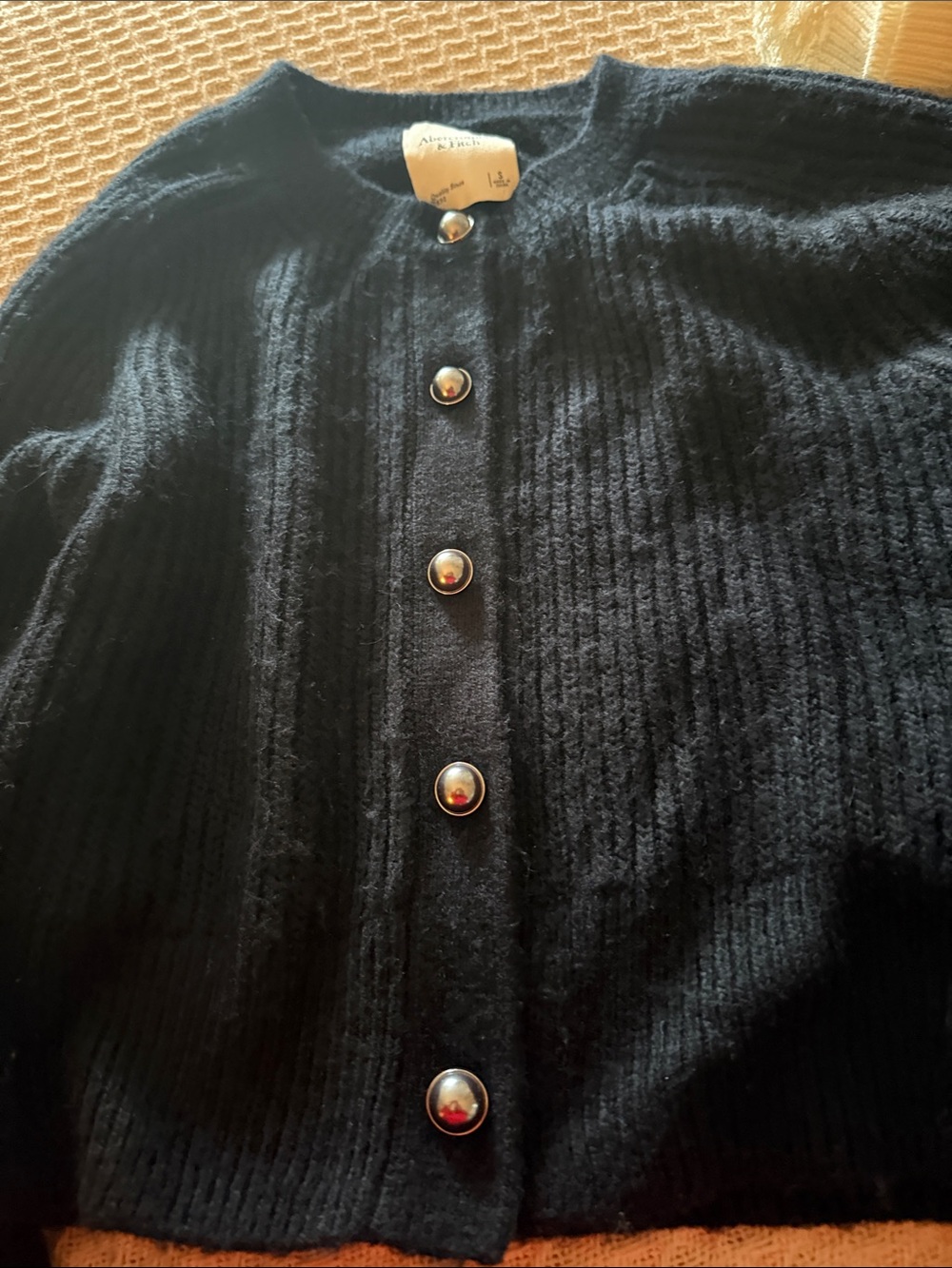 Abercrombie & Fitch Black Ribbed Button-Front Cardigan - Picture 8 of 8
